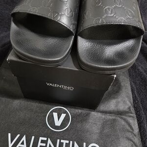 Valentino Black Slide Sandals
